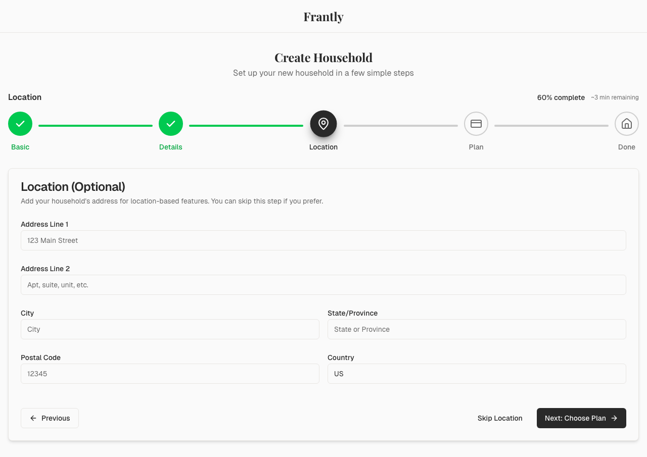 Location form with address fields (optional step)