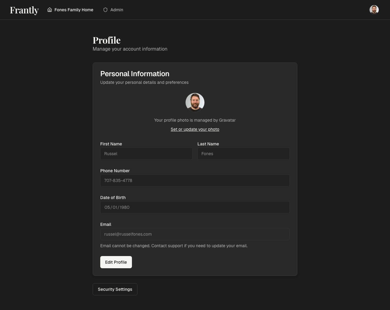 Profile page showing basic information section