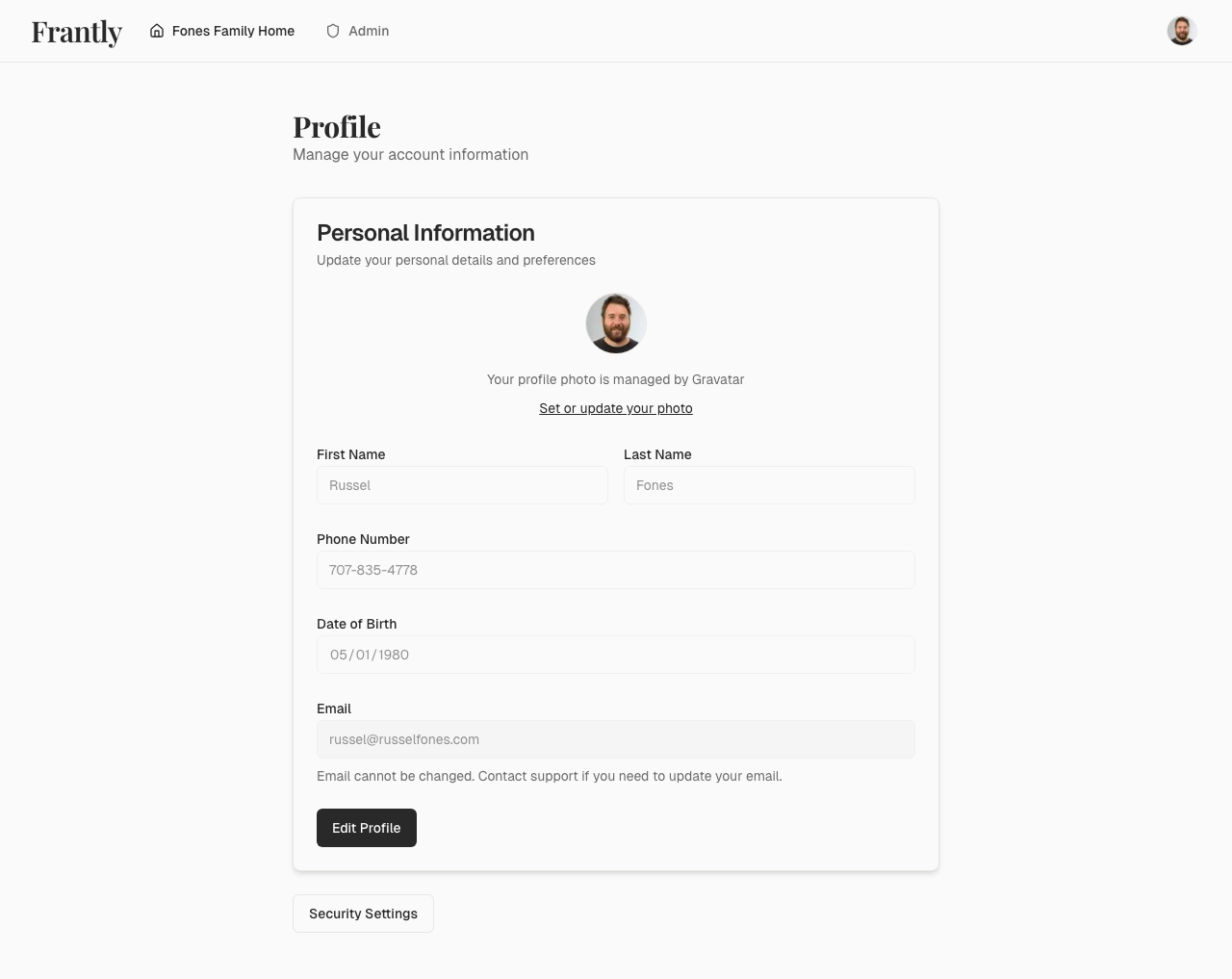 Profile page showing basic information section