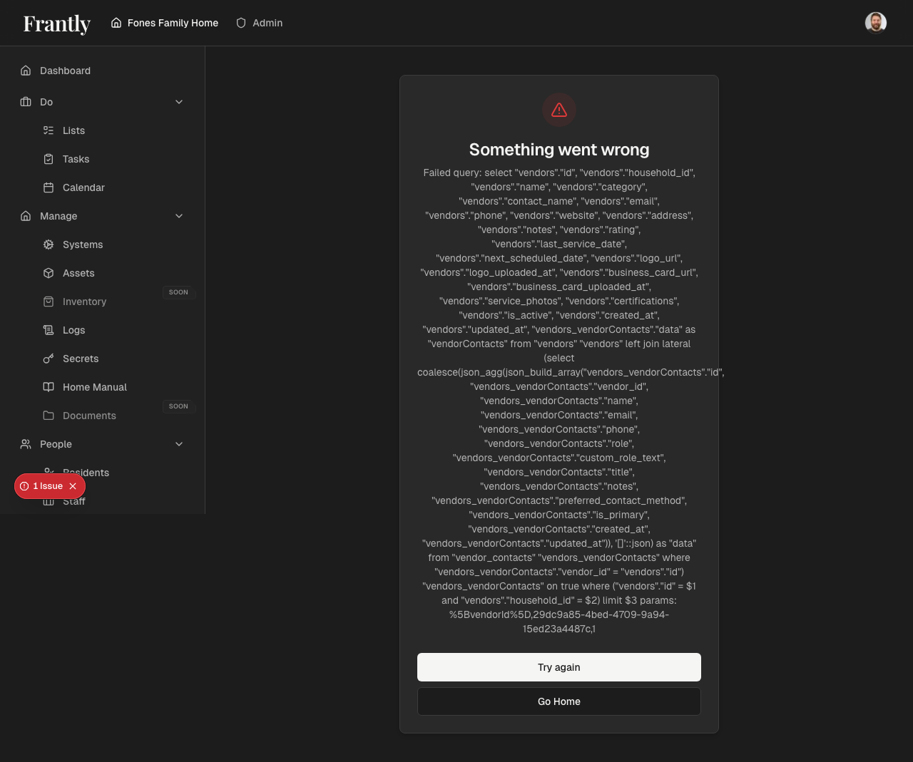 Vendor detail page showing service history and ratings