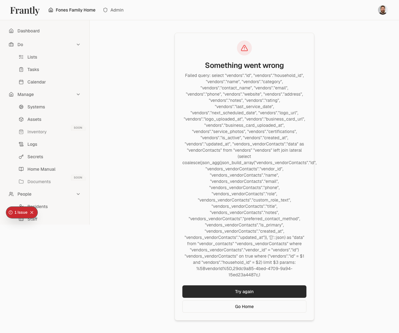 Vendor detail page showing service history and ratings